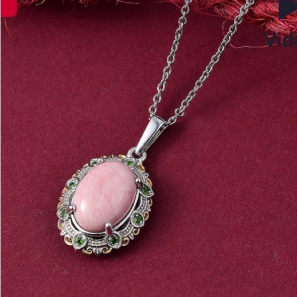 Karis Oregon Peach Opal and Chrome Diopside 4.20 ctw Floral Pendant